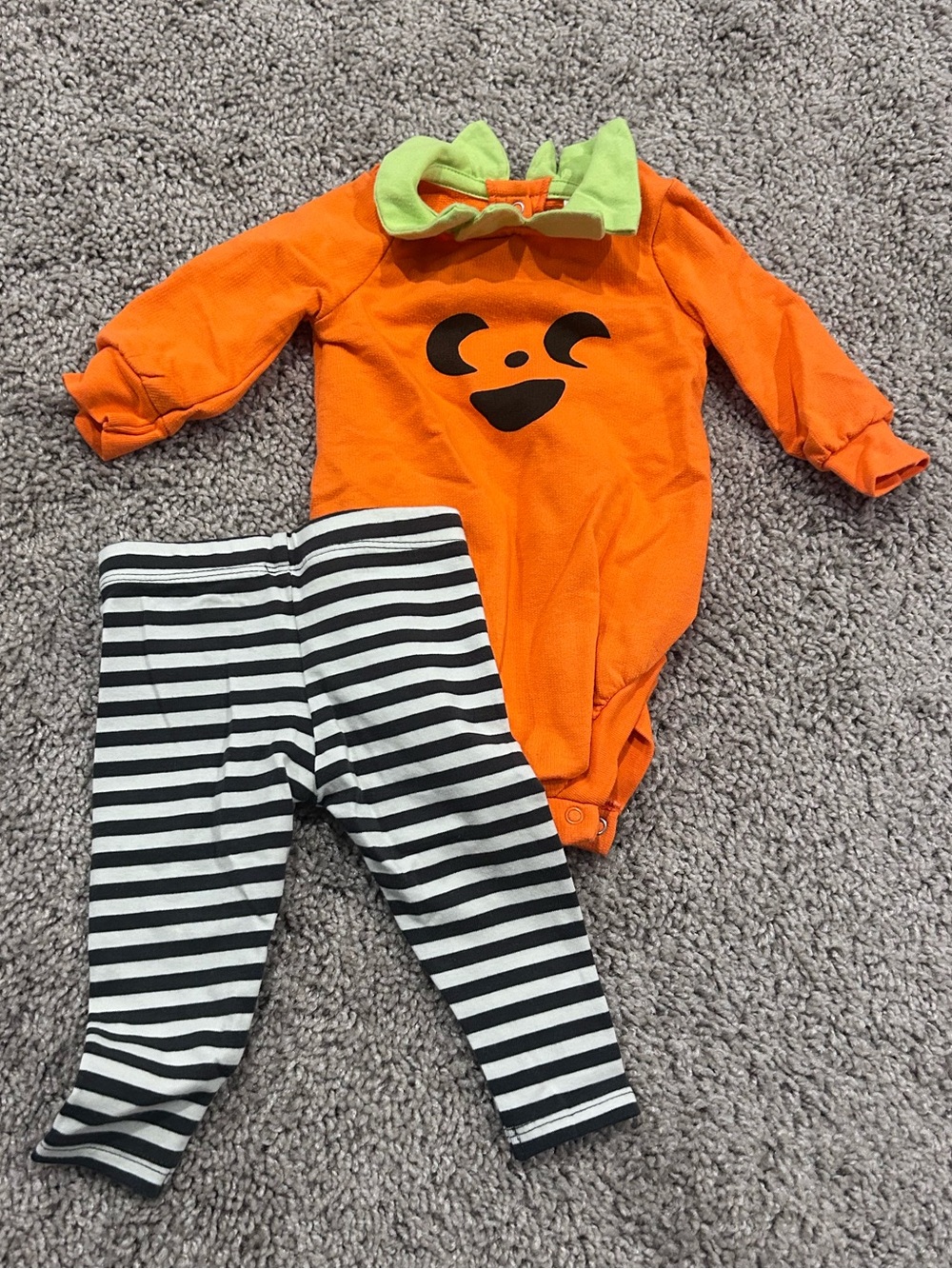 Cat & Jack Orange Pumpkin Set with Green Collar and Black & White Stripes